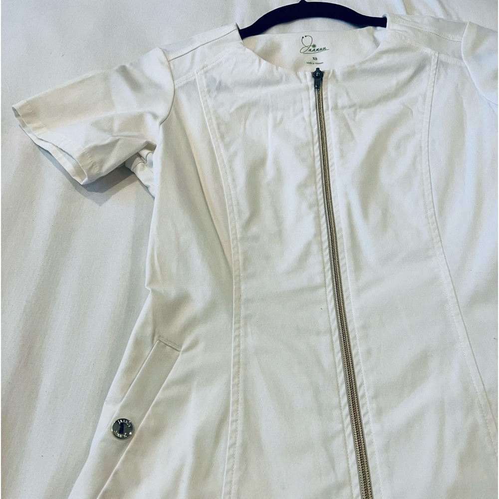 White Jaanuu scrub Front zipper top